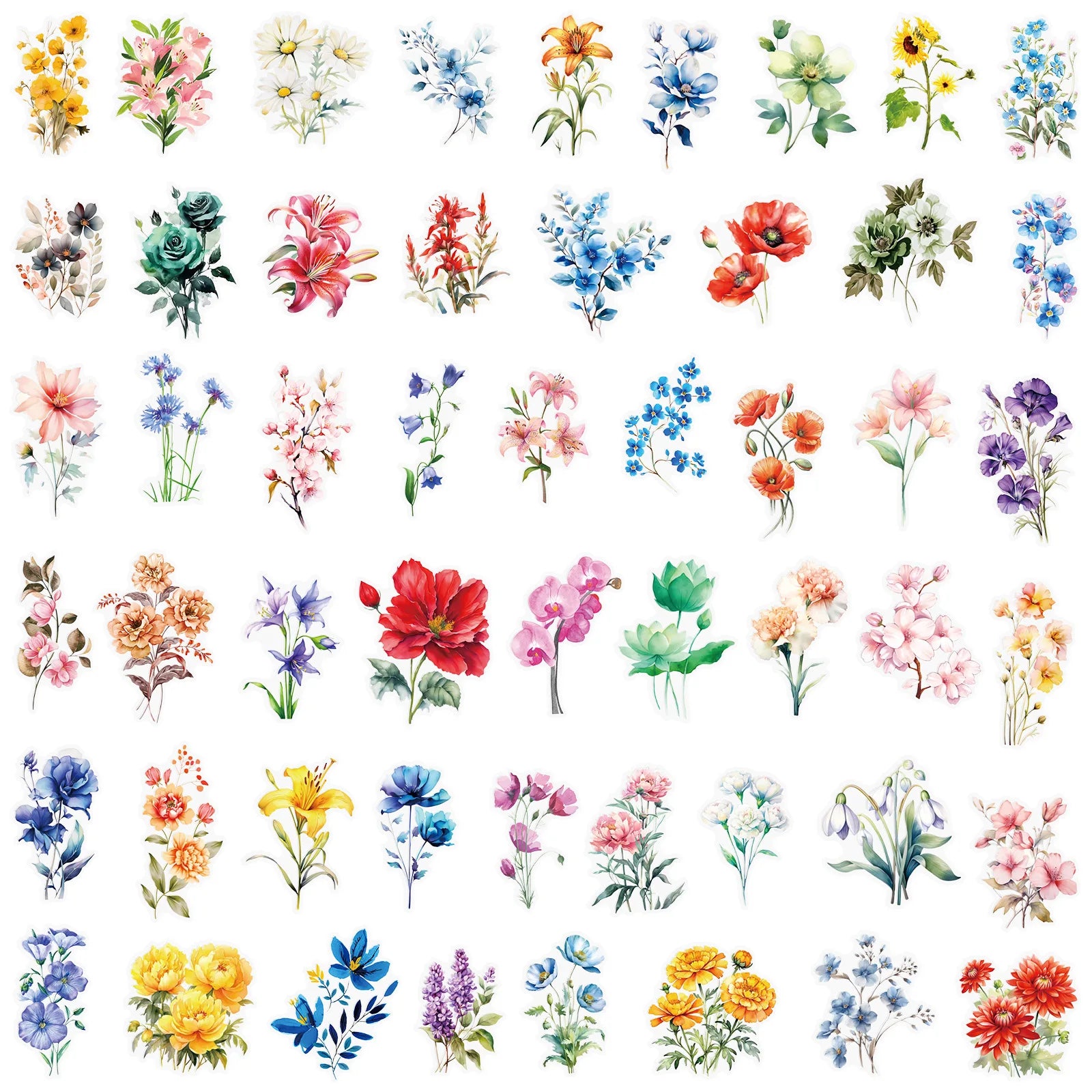 Watercolor Floral Transparent PET Stickers