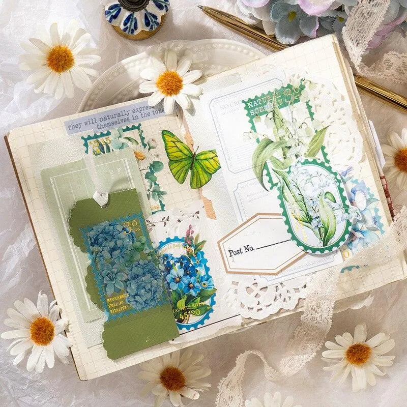 30 Pcs Colorful Floral PET Stamp Stickers for Journaling & Scrapbooking - PaperWrld