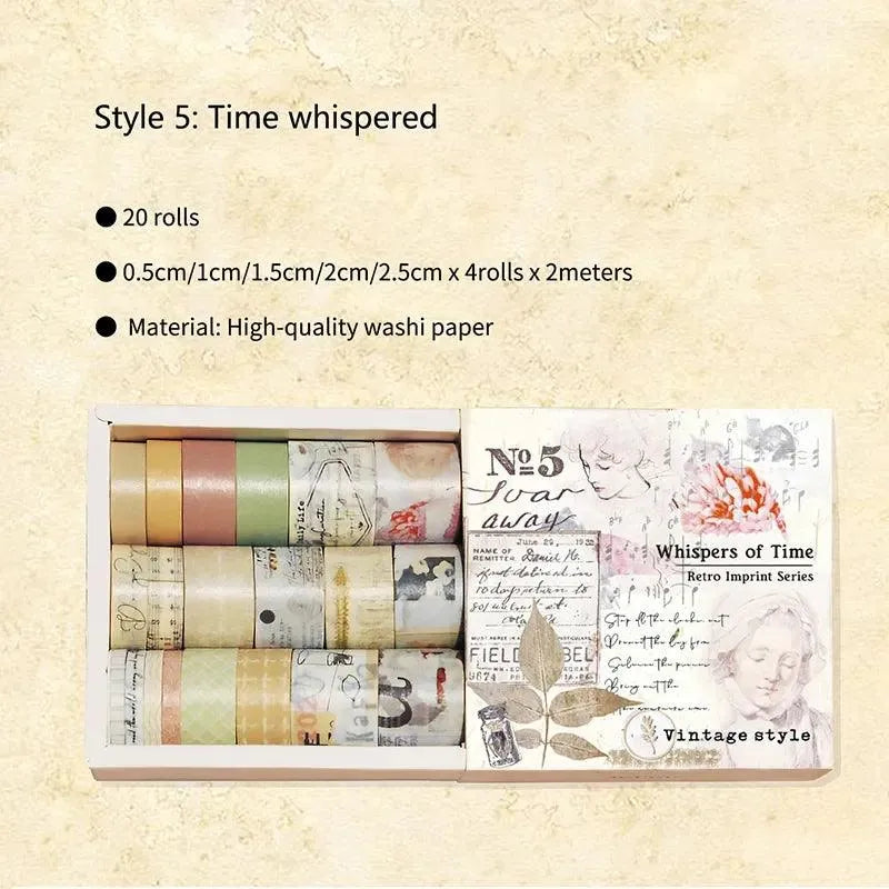 Time Thoughts Washi Tape Set - 20 Rolls Decorative Masking Tape for Journaling & Scrapbooking - PaperWrld