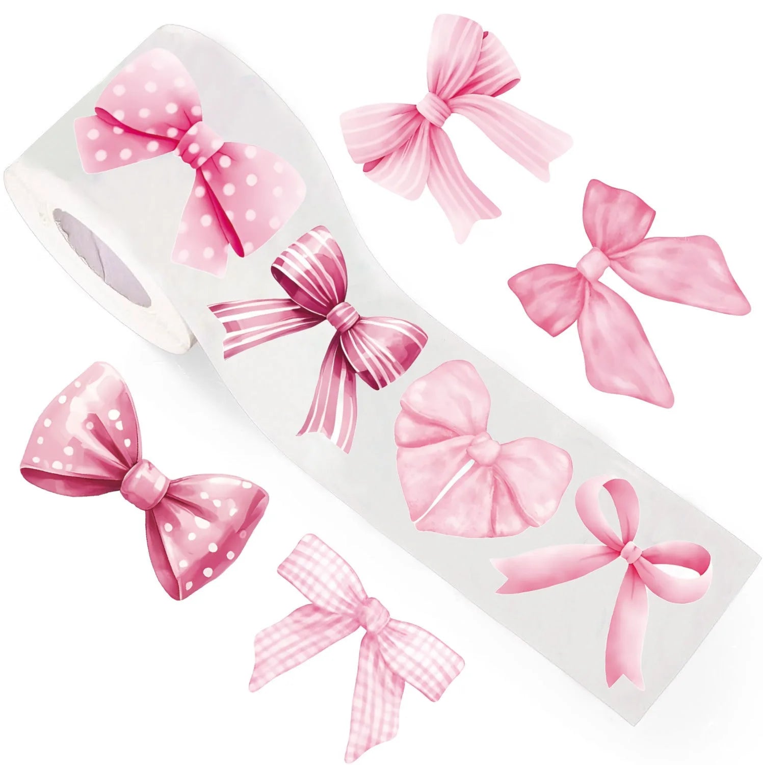 Pink Bow Stickers Roll