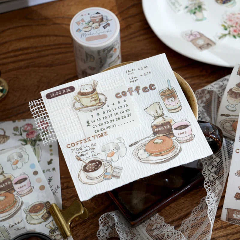 Cozy Café Life – Korean Aesthetic Washi Tape Roll