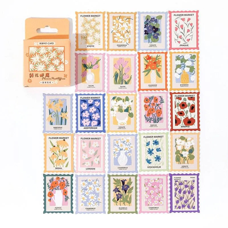 Vintage Floral Stamp Sticker Pack - 46 Pcs Self-Adhesive Paper Stickers for Journaling & Scrapbooking - PaperWrld