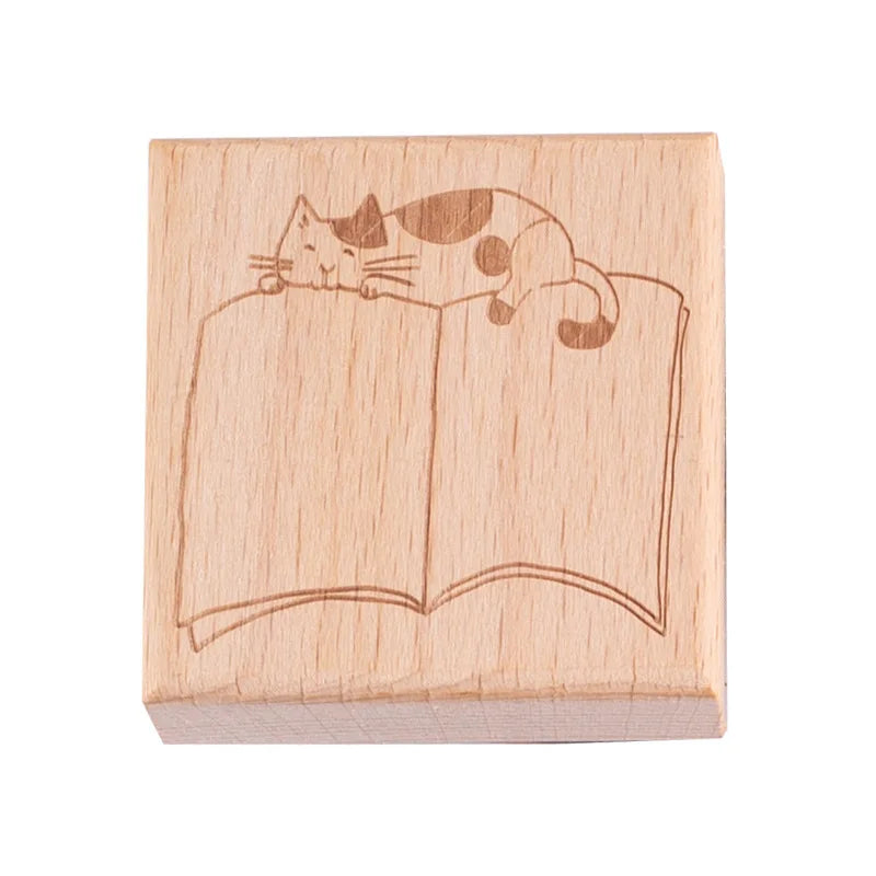 Cute Cat Wooden Rubber Stamp