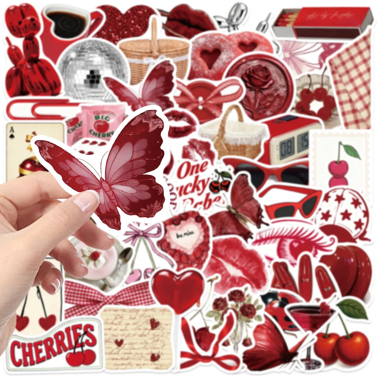 Cherry Love-Themed Paper Stickers