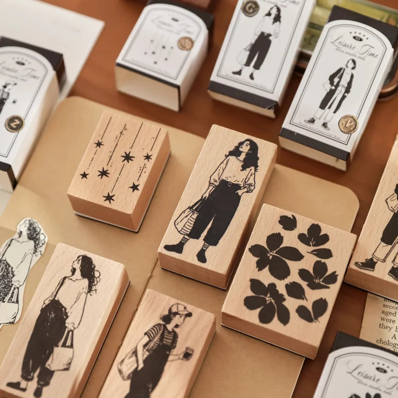 Leisure Time | Aesthetic Wooden Rubber Stamp Collection (8 Styles)