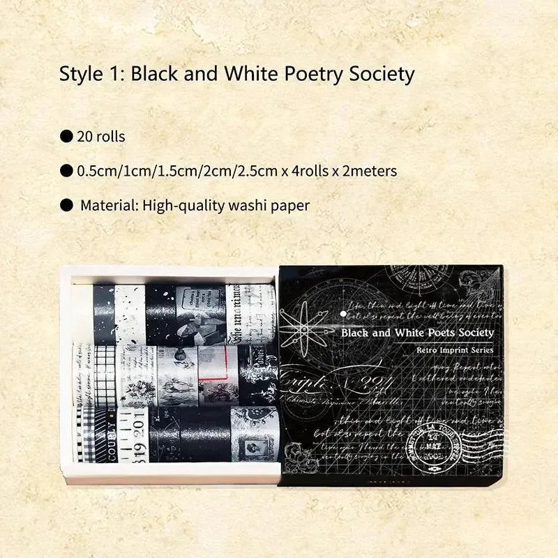 Time Thoughts Washi Tape Set - 20 Rolls Decorative Masking Tape for Journaling & Scrapbooking - PaperWrld