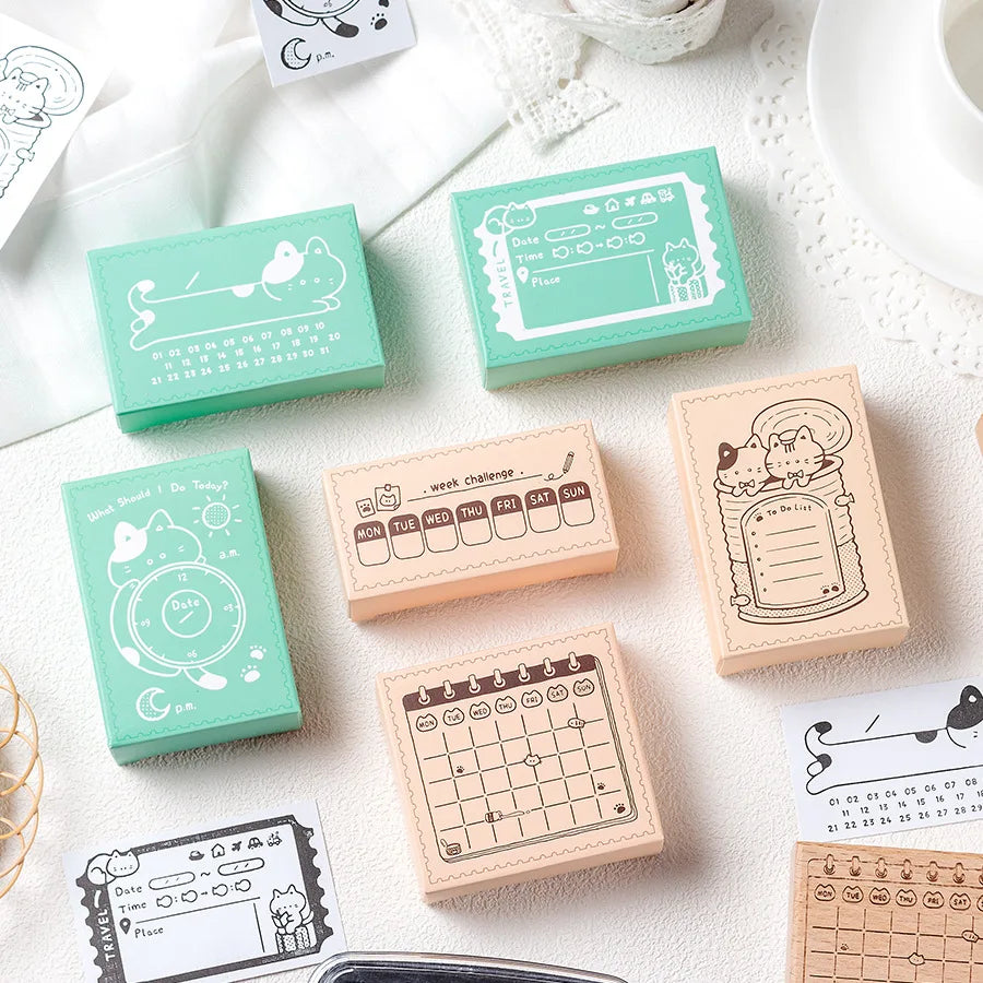 Cat Planner Wooden Rubber Stamp