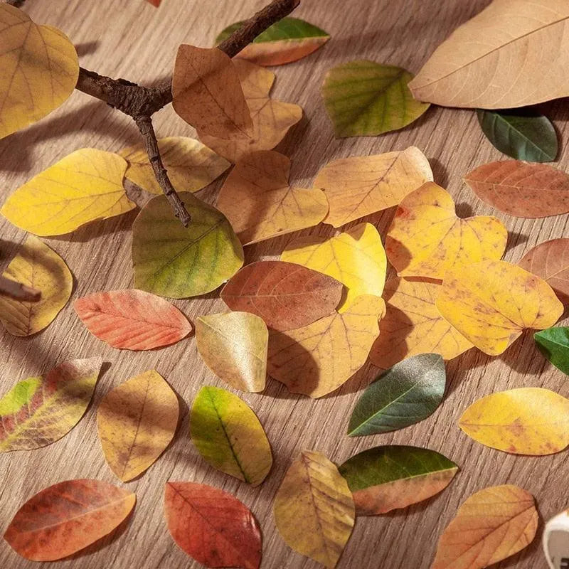 Autumn Leaves Masking Tape Roll - 50 Pcs Nature-Inspired Washi Leaf Stickers