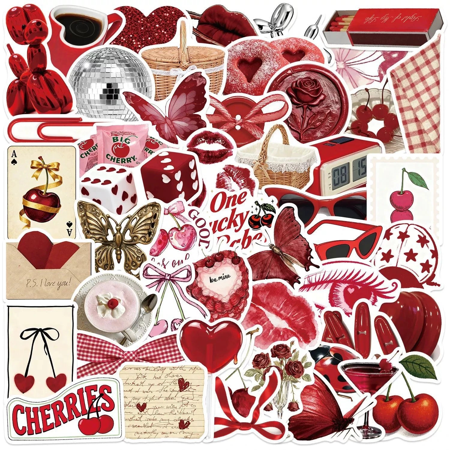 Cherry Love-Themed Paper Stickers