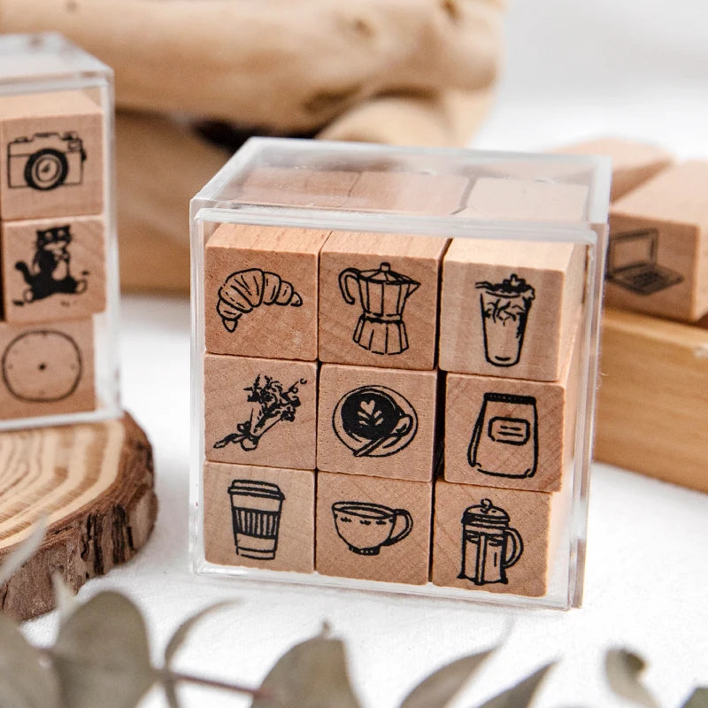 Cute Coffee World Mini Wooden Stamp Set