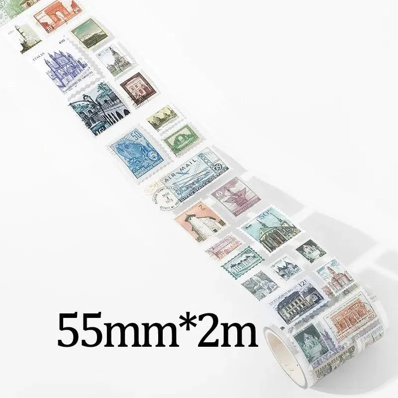 Vintage & Nature Postage Stamps Washi Tape Set - 150 Adhesive Stickers per Roll for Journaling & Scrapbooking - PaperWrld