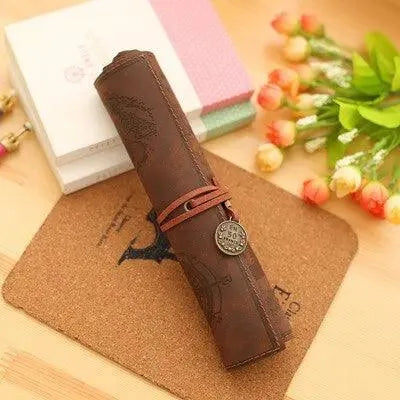 Vintage PU Leather Pencil Roll for Journaling & Scrapbooking - PaperWrld