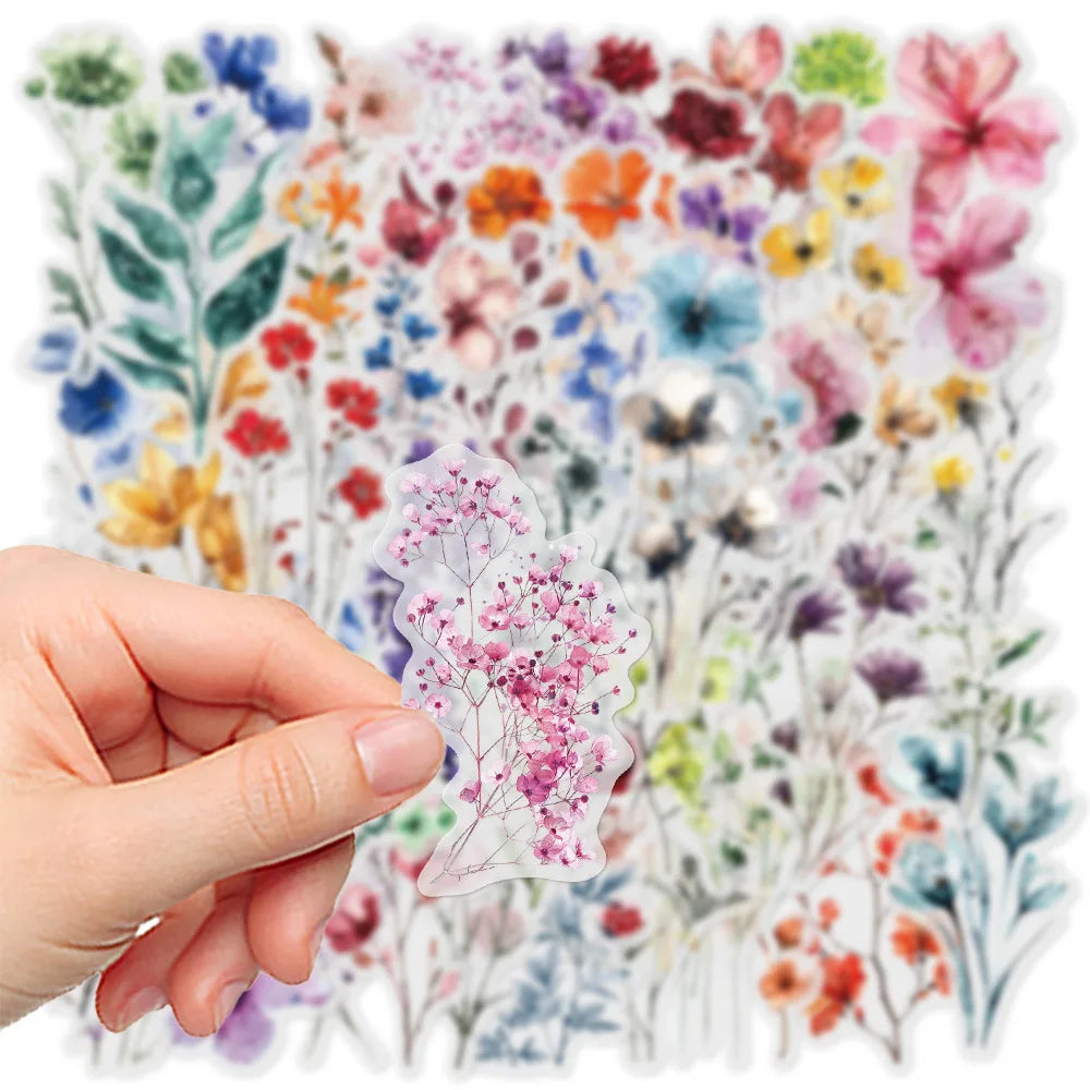 Watercolor Floral Transparent PET Stickers