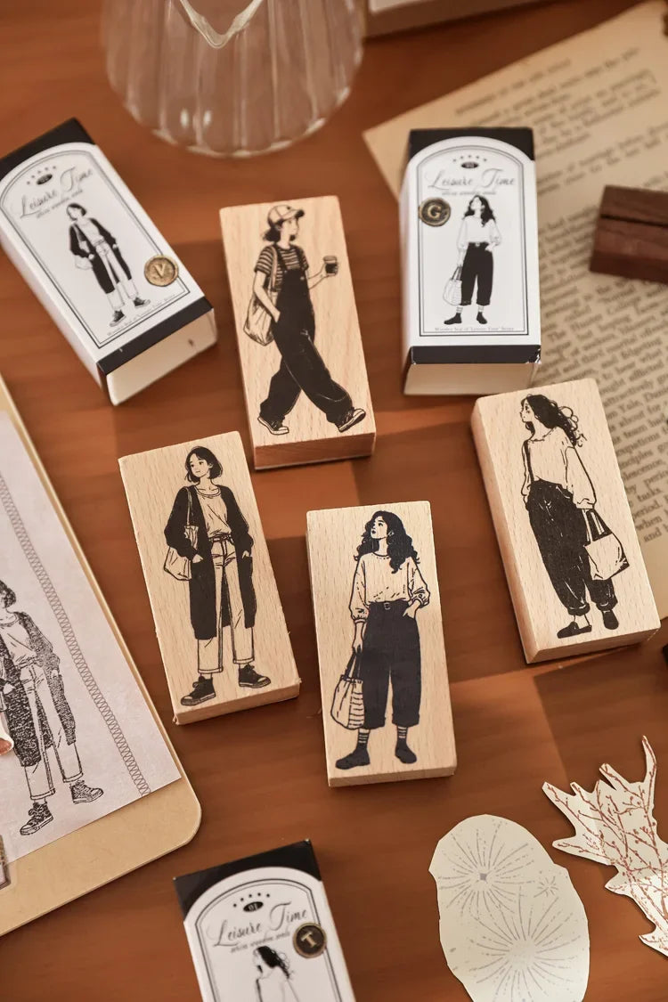 Leisure Time | Aesthetic Wooden Rubber Stamp Collection (8 Styles)