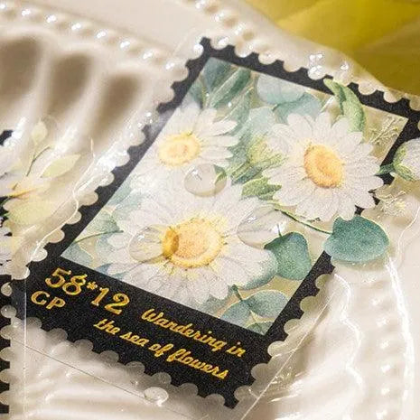 30 Pcs Colorful Floral PET Stamp Stickers for Journaling & Scrapbooking - PaperWrld