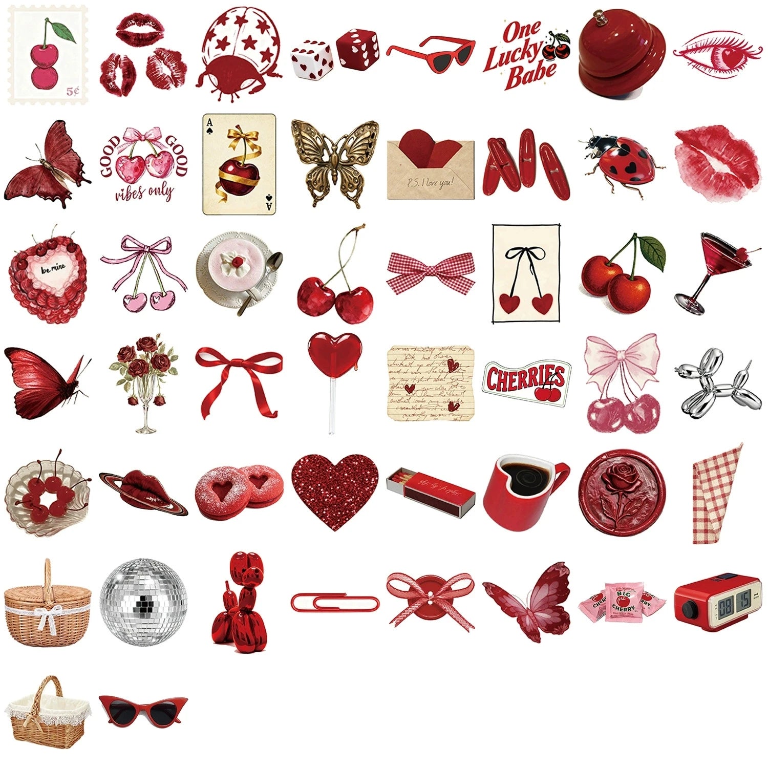 Cherry Love-Themed Paper Stickers