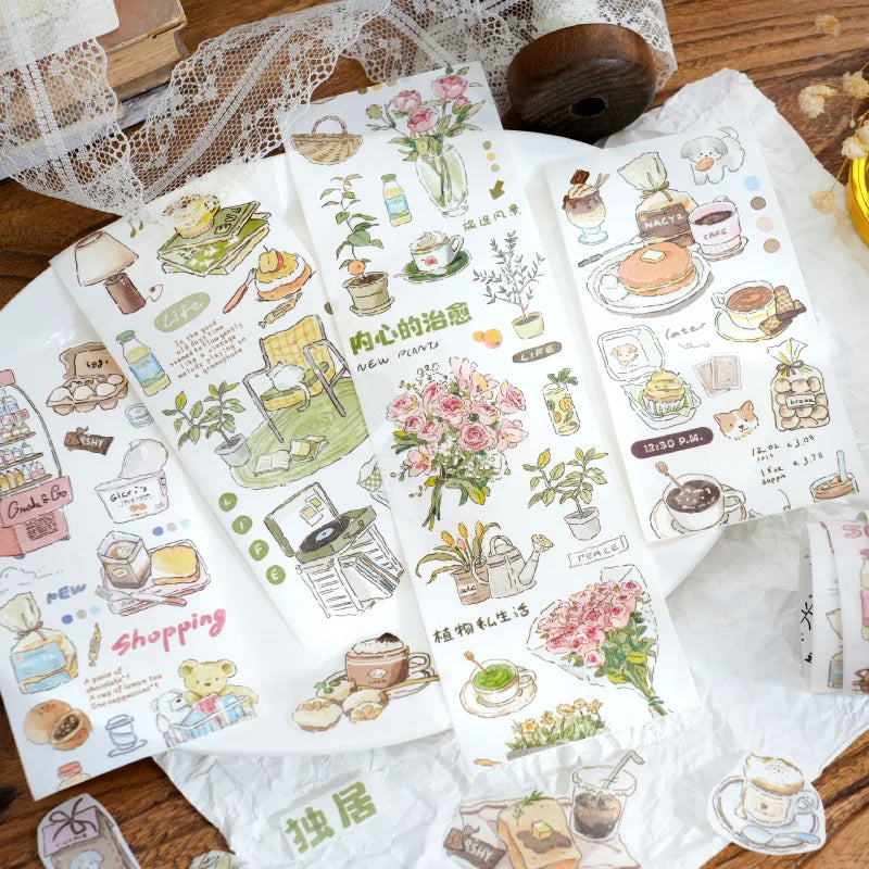 Cozy Café Life – Korean Aesthetic Washi Tape Roll