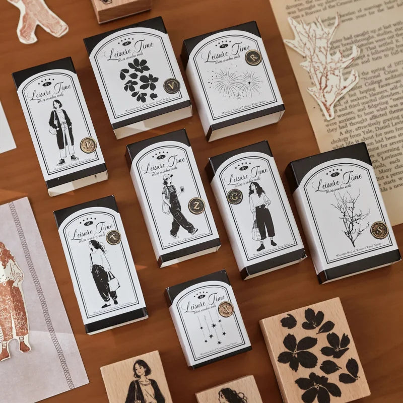 Leisure Time | Aesthetic Wooden Rubber Stamp Collection (8 Styles)