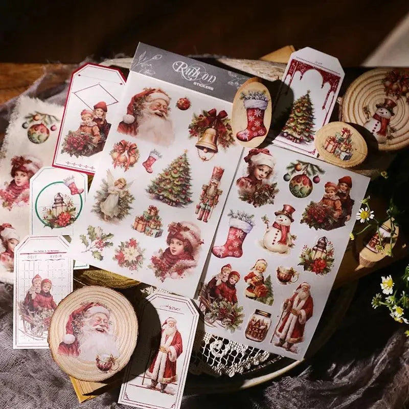 Vintage Weihnachtsengel & Weihnachtsmann Rub-On Transfer Sticker