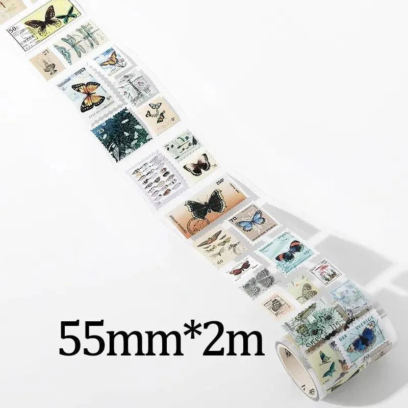 Vintage & Nature Postage Stamps Washi Tape Set - 150 Adhesive Stickers per Roll for Journaling & Scrapbooking - PaperWrld