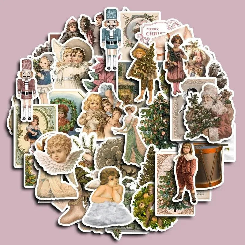 50 Pcs Retro Washi Paper Christmas Stickers for Journaling & Scrapbooking - PaperWrld