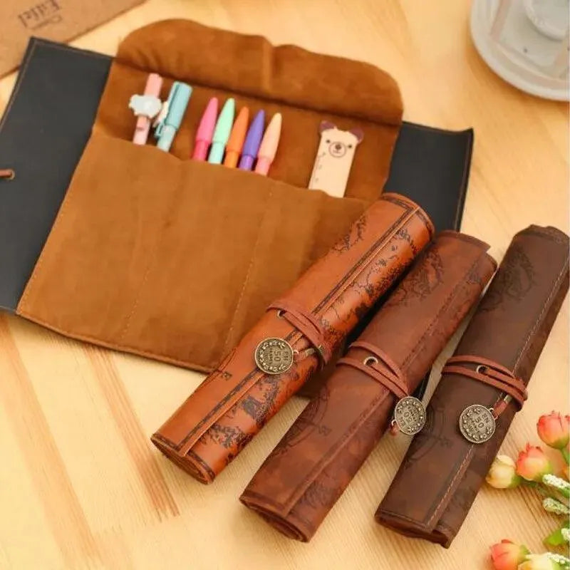 Vintage PU Leather Pencil Roll for Journaling & Scrapbooking - PaperWrld