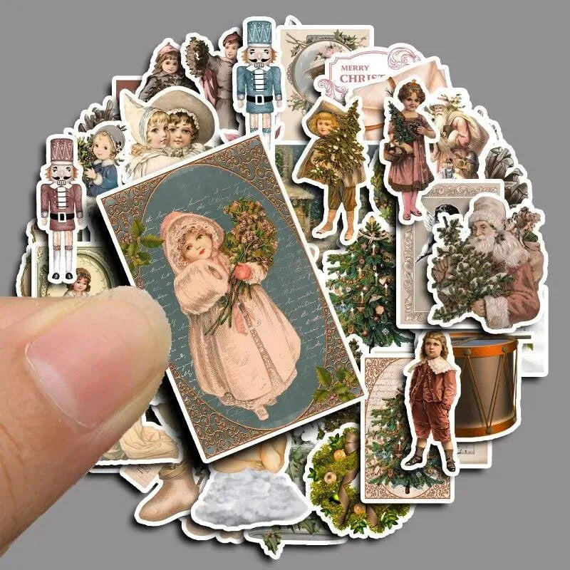 50 Pcs Retro Washi Paper Christmas Stickers for Journaling & Scrapbooking - PaperWrld