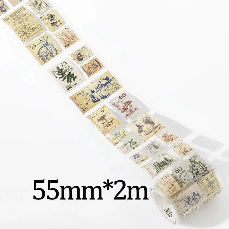 Vintage & Nature Postage Stamps Washi Tape Set - 150 Adhesive Stickers per Roll for Journaling & Scrapbooking - PaperWrld