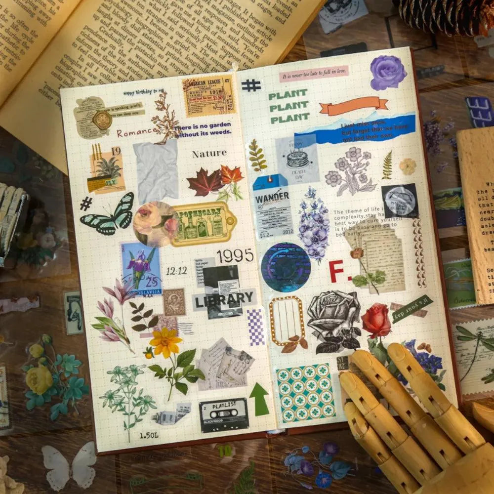 Vintage Garden 100-Piece PET Sticker Set for Journaling & Scrapbooking - PaperWrld