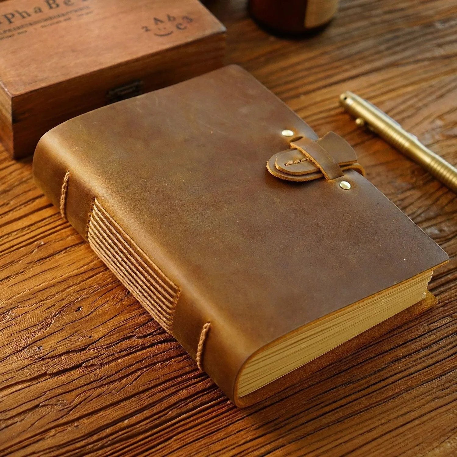 Smooth and Embossed Kraft Paper Leather Notebook for Journaling & Scrapbooking - PaperWrld