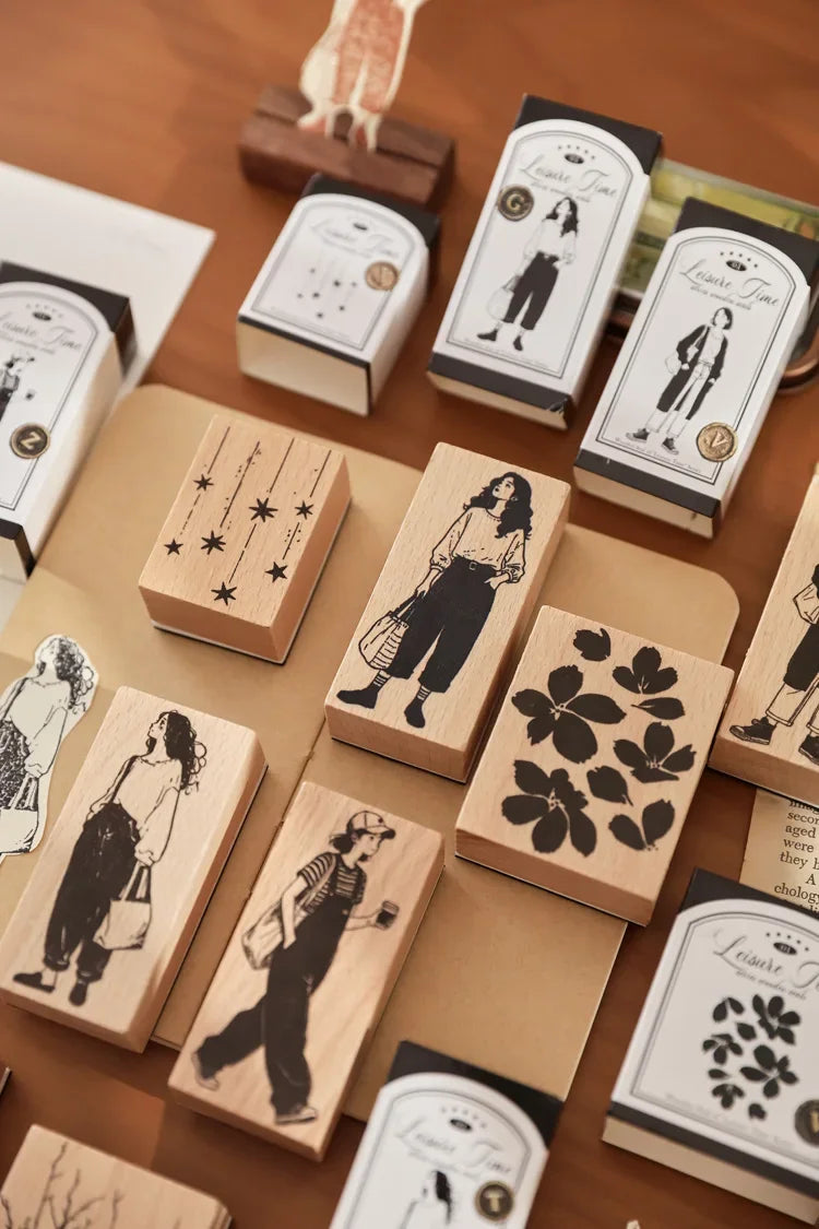 Leisure Time | Aesthetic Wooden Rubber Stamp Collection (8 Styles)