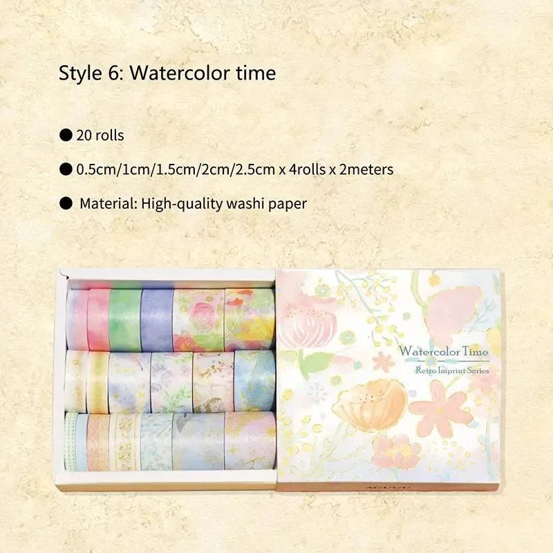 Time Thoughts Washi Tape Set - 20 Rolls Decorative Masking Tape for Journaling & Scrapbooking - PaperWrld