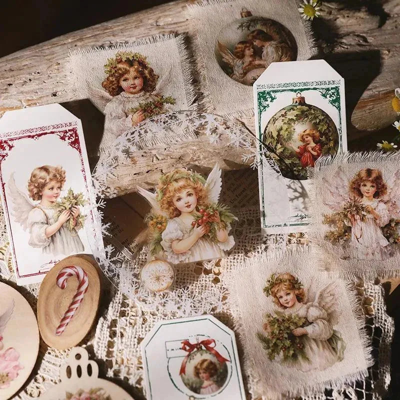 Vintage Weihnachtsengel & Weihnachtsmann Rub-On Transfer Sticker