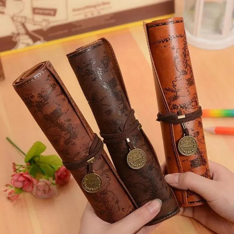 Vintage PU Leather Pencil Roll for Journaling & Scrapbooking - PaperWrld