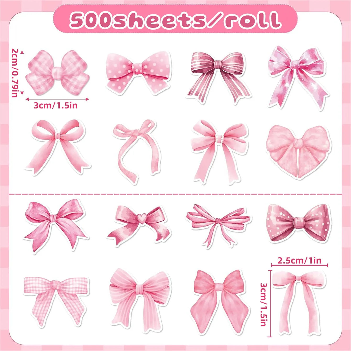 Pink Bow Stickers Roll