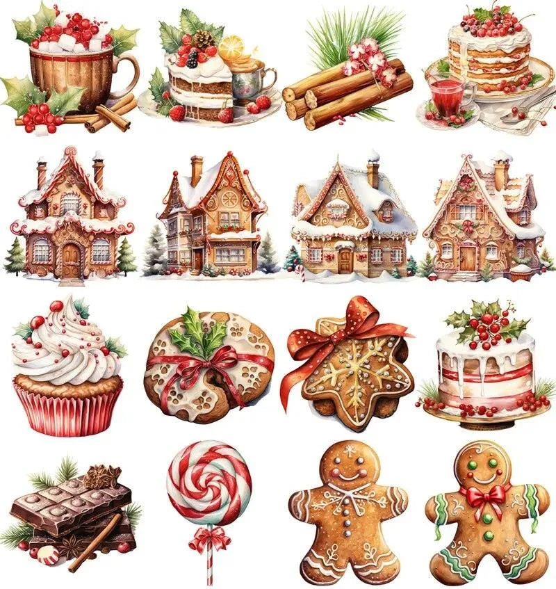 16 Pcs Christmas Dessert Gingerbread House Stickers for Journaling & Scrapbooking - PaperWrld