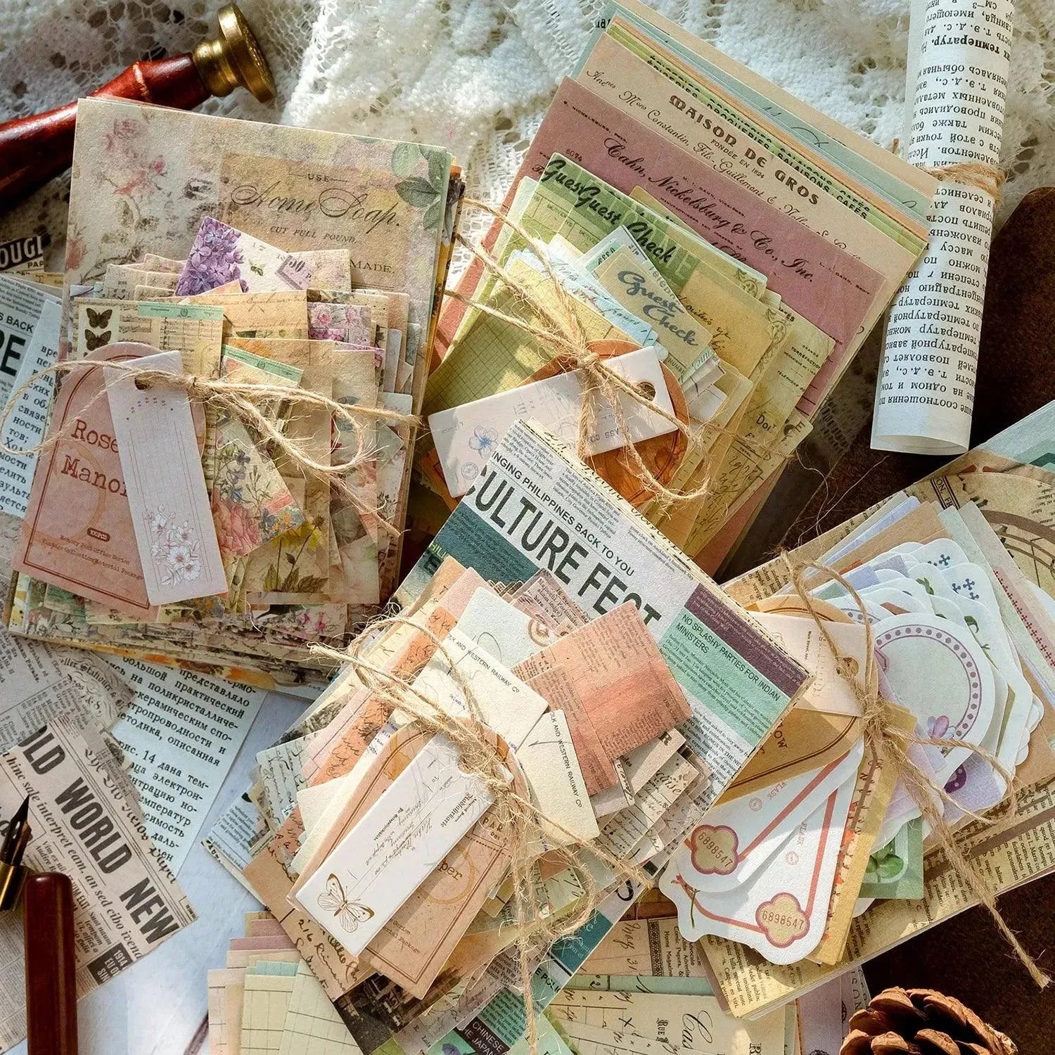 Lot de 100 feuilles de papier éphémère vintage