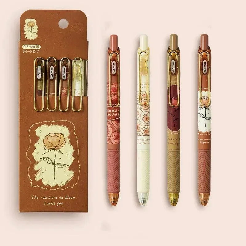 Rose-Themed Set of Rechargeable Gel Ink Pens for Journaling & Scrapbooking - PaperWrld