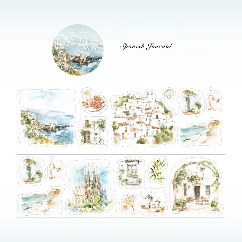 Wanderlust Whimsy – Travel Landmark PET Sticker Roll