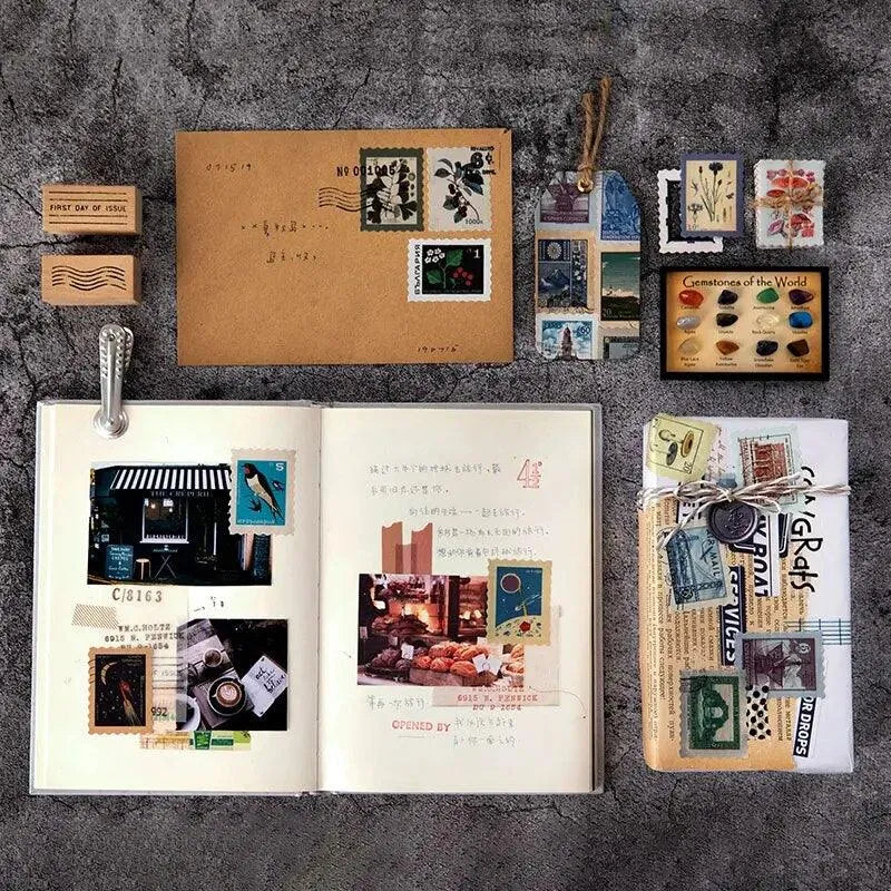 46Pcs Postage Stamp Coated Paper Stickers for Journaling & Scrapbooking - PaperWrld