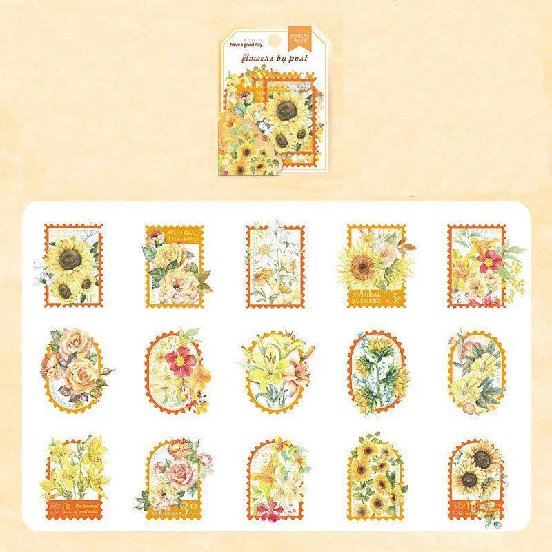 30 Pcs Colorful Floral PET Stamp Stickers for Journaling & Scrapbooking - PaperWrld