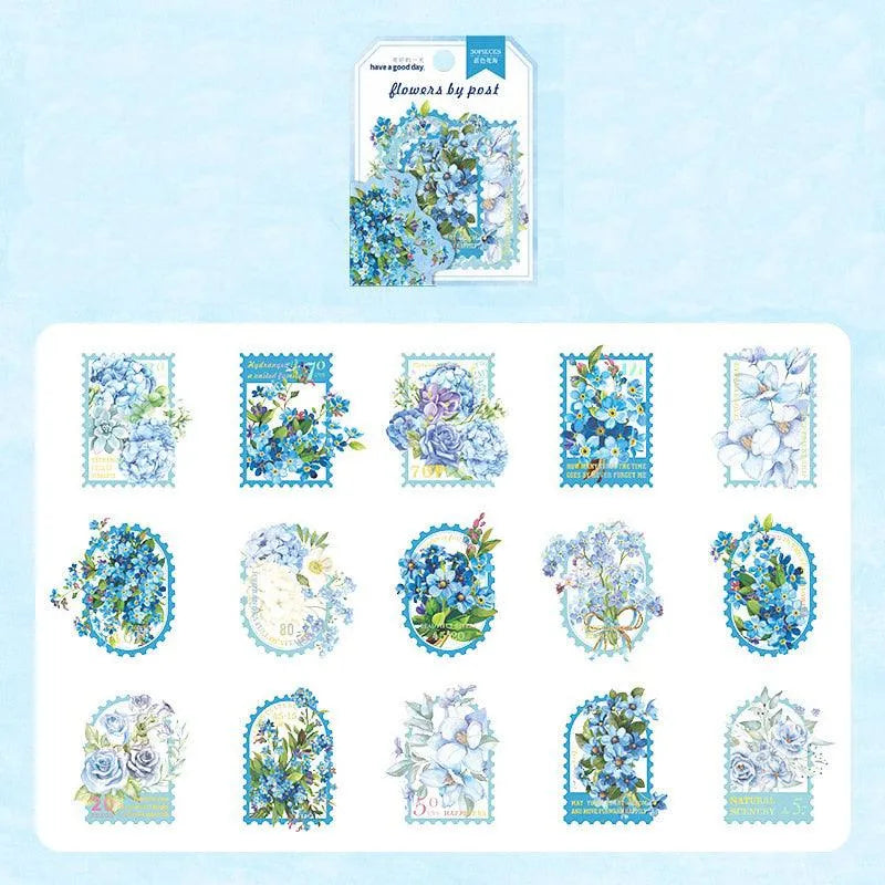 30 Pcs Colorful Floral PET Stamp Stickers for Journaling & Scrapbooking - PaperWrld
