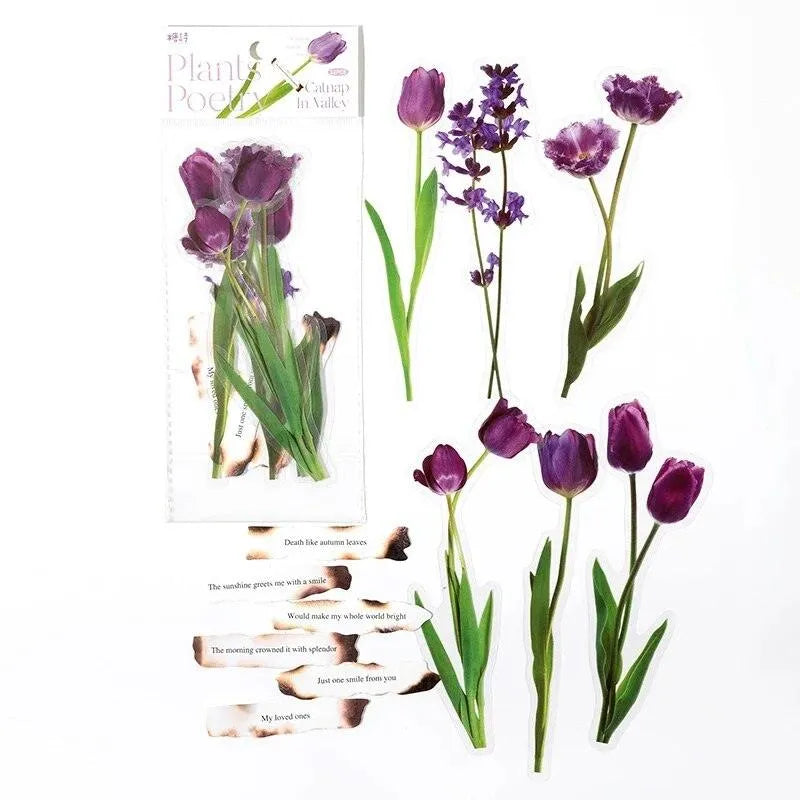 Flowers And Poetry PET And White Kraft Paper Stickers for Journaling & Scrapbooking - PaperWrld