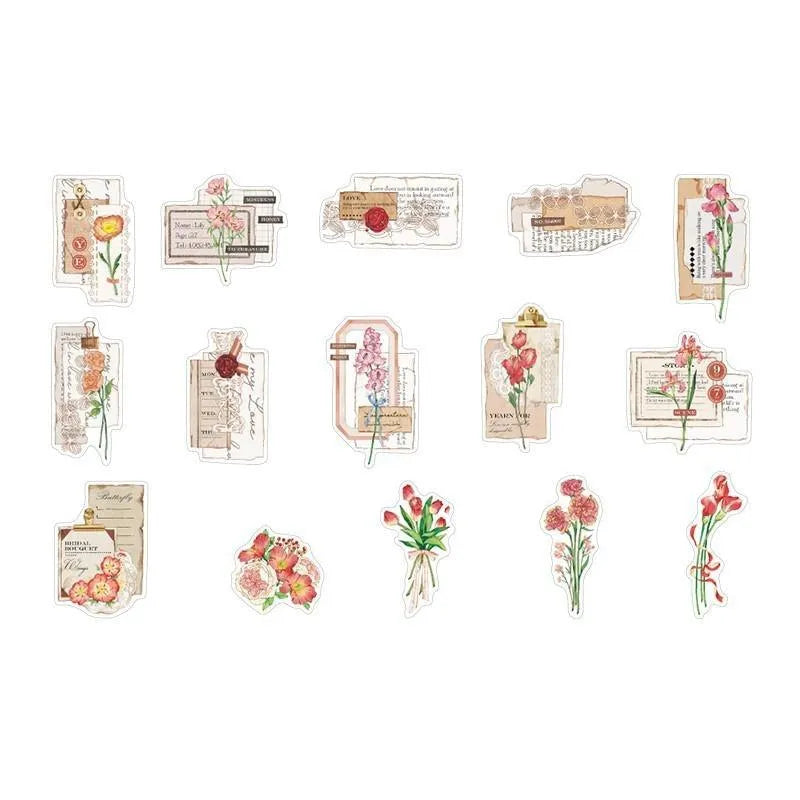 Vintage Botanical Sticker Pack - 30 Pcs Retro Flower Adhesive Stickers for Journaling & Scrapbooking - PaperWrld