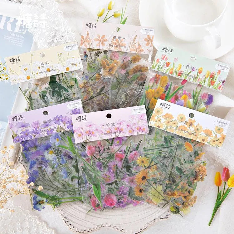 40 Pcs PET Floral Sticker Pack for Journaling & Scrapbooking - PaperWrld
