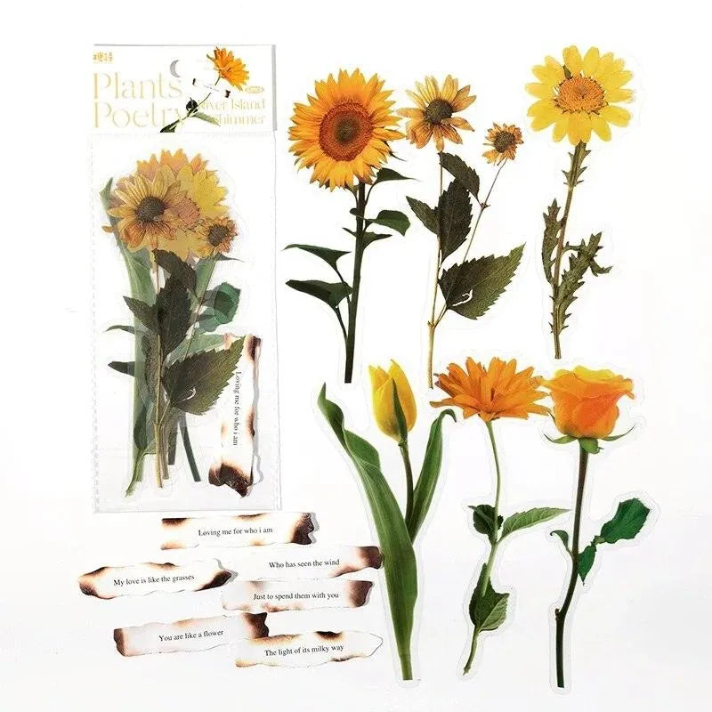 Flowers And Poetry PET And White Kraft Paper Stickers for Journaling & Scrapbooking - PaperWrld