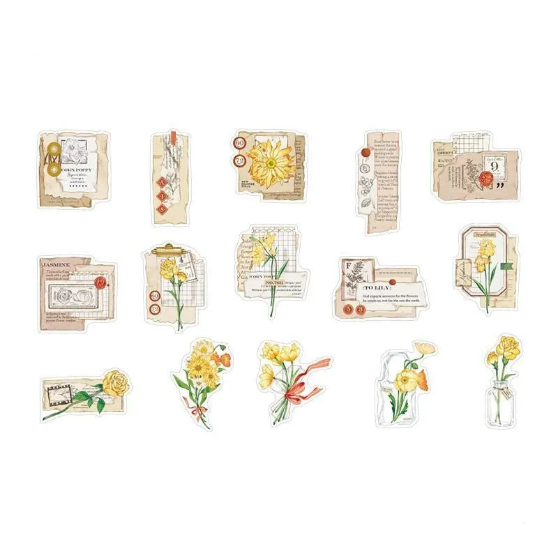 Vintage Botanical Sticker Pack - 30 Pcs Retro Flower Adhesive Stickers for Journaling & Scrapbooking - PaperWrld