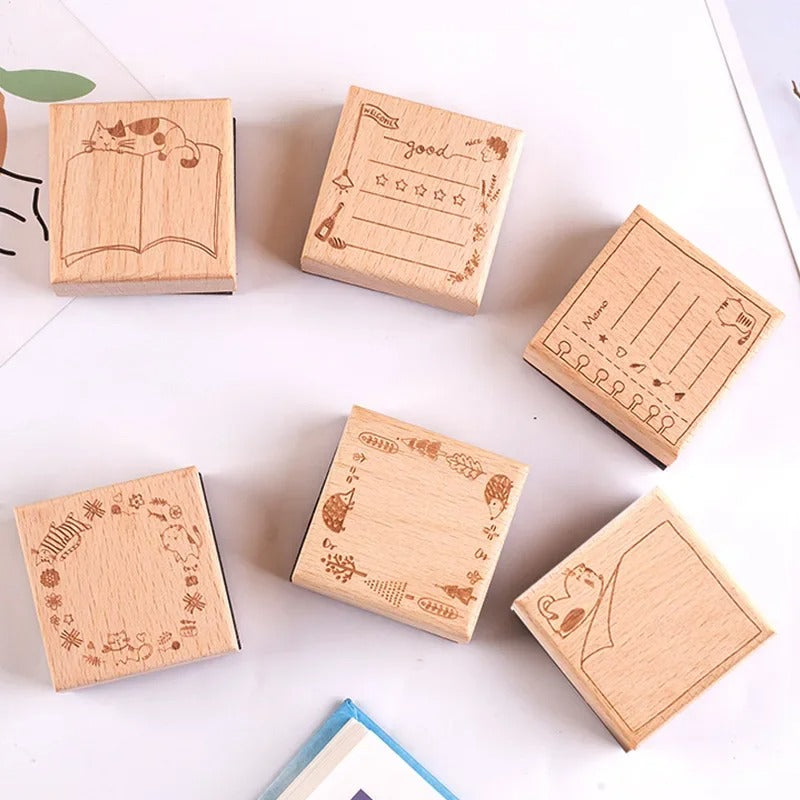 Cute Cat Wooden Rubber Stamp