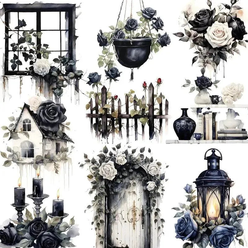 Gothic Elegance Black Rose Sticker Set