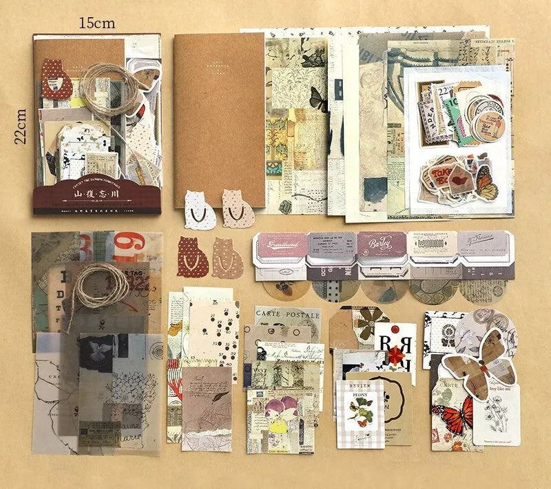 86-teiliges Vintage-Scrapbooking-Zubehör-Set – Scrapbooking-Materialien, Papieraufkleber-Set, Journaling-Zubehör, Ästhetik für Journal